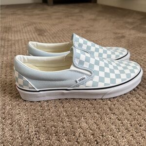 Vans Dusty Blue Checkered Slip-On Shoes - Blue and White